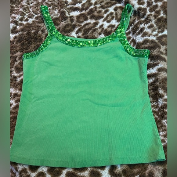 Green Sequin Trim Tank Top - Picture 1 of 6